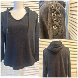 Derek Heart Dark Gray Hoodie with Lace-Up Design